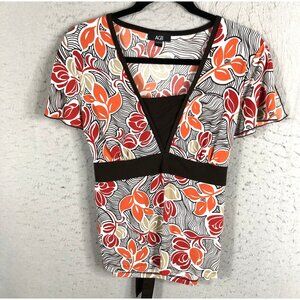 AGB Top Womens Extra Large Brown Orange Floral Babydoll Y2K Milkmaid Retro 70s